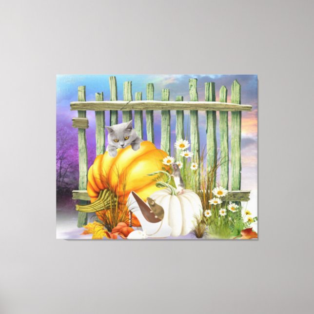 White Shoe Lost in the Pumpkin Patch Collage Canvas Print (Front)