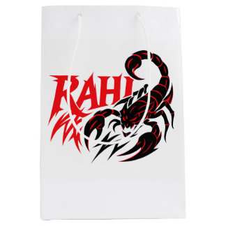 White shopping bag with a stylized scorpion design