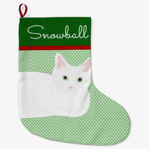 White Shorthair Cat Personalized Large Christmas Stocking
