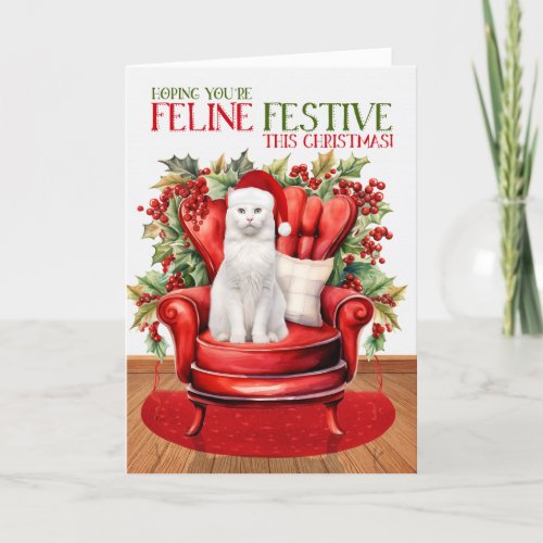 White Shorthair Christmas Cat FELINE Festive Holiday Card