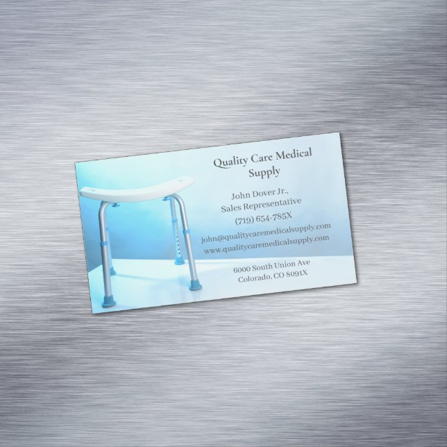 White Shower Chair Senior Care  Equipment Medical  Business Card Magnet (In Situ)