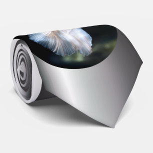 White Siamese Fighting Fish Neck Tie