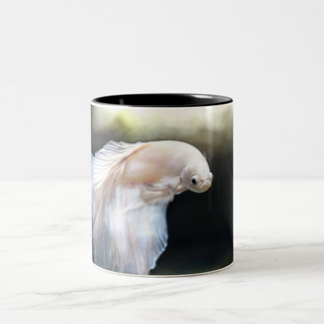 White Siamese Fighting Fish Two-Tone Coffee Mug (Center)