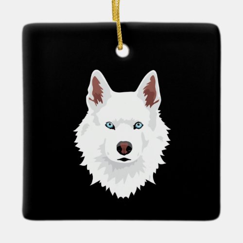 White Siberian Husky Canine _ White Snow Dog Ceramic Ornament