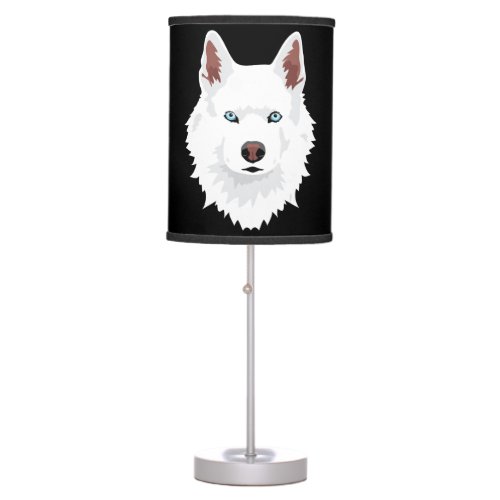White Siberian Husky Canine _ White Snow Dog Table Lamp
