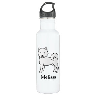 White Siberian Husky Cartoon Dog &amp; Custom Name Stainless Steel Water Bottle