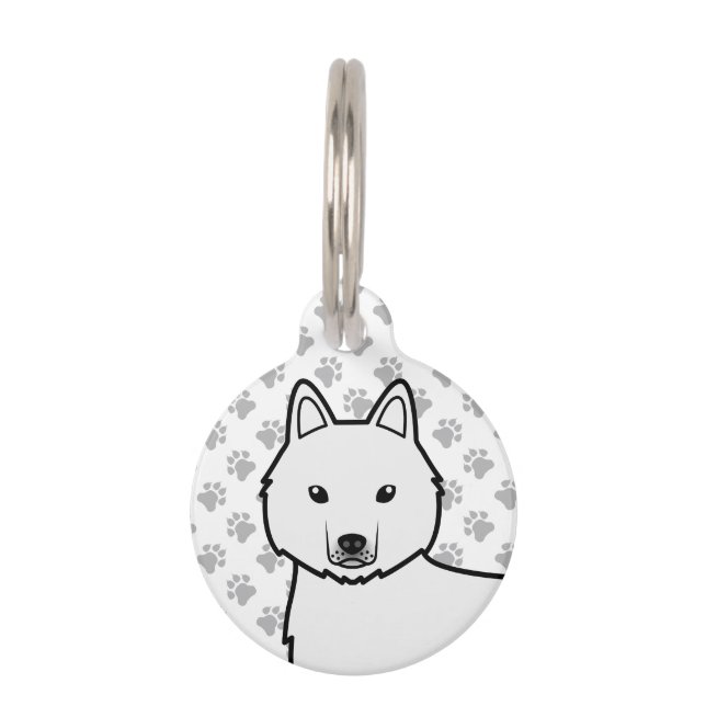 White Siberian Husky Cartoon Dog Head Pet ID Tag (Front)