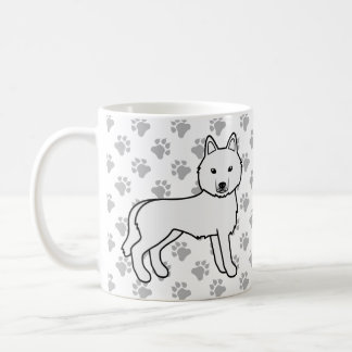 White Siberian Husky Cartoon Dog &amp; Paws Coffee Mug