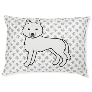 White Siberian Husky Cartoon Dog &amp; Paws Pet Bed