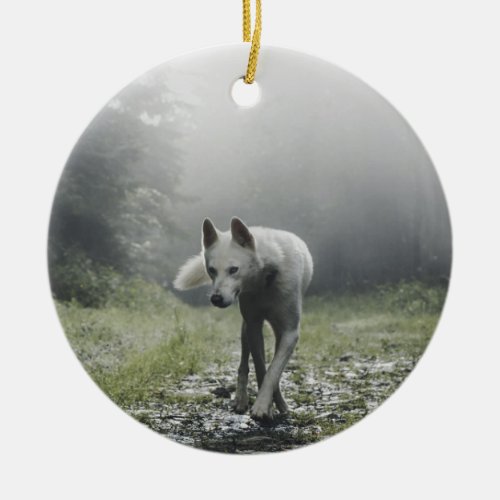 White Siberian Husky Ceramic Ornament