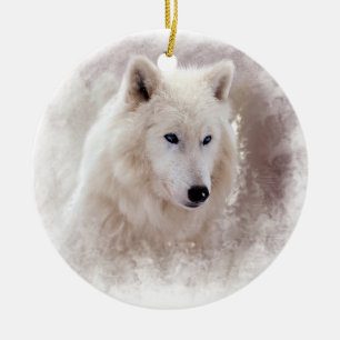 WHITE SIBERIAN HUSKY. CERAMIC ORNAMENT
