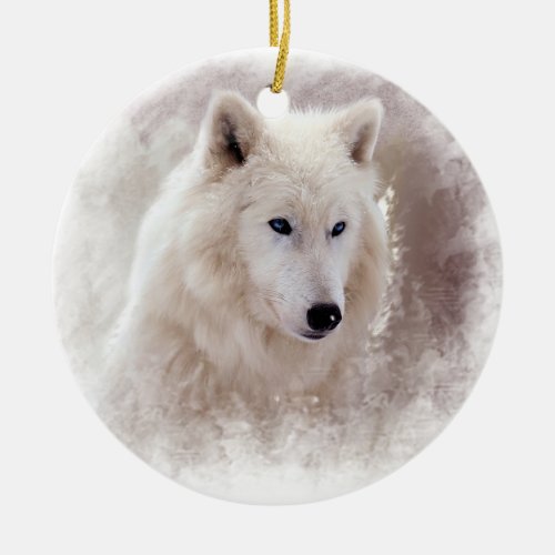 WHITE SIBERIAN HUSKY CERAMIC ORNAMENT