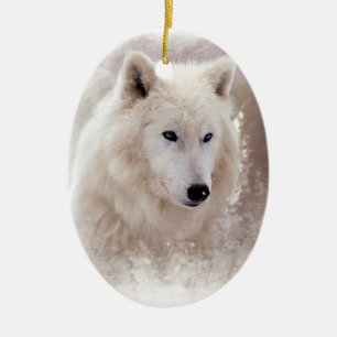 WHITE SIBERIAN HUSKY. CERAMIC ORNAMENT