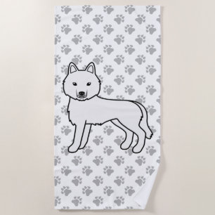 White Siberian Husky Cute Cartoon Dog Beach Towel