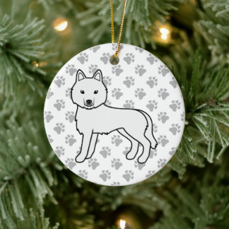 White Siberian Husky Cute Cartoon Dog Ceramic Ornament