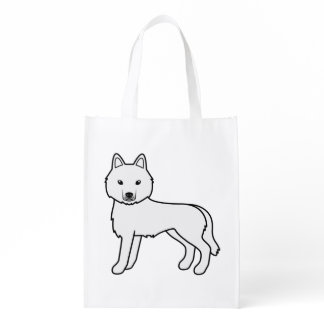 White Siberian Husky Cute Cartoon Dog Grocery Bag