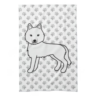 White Siberian Husky Cute Cartoon Dog Kitchen Towel