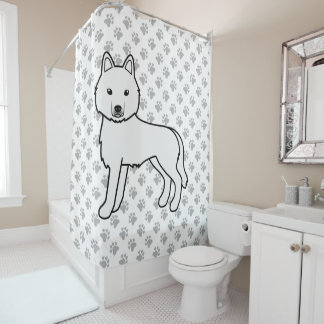 White Siberian Husky Cute Cartoon Dog Shower Curtain
