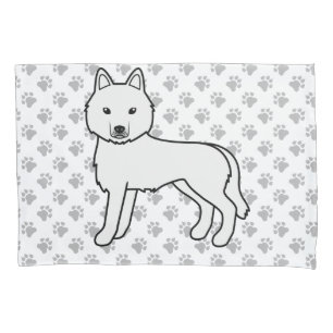White Siberian Husky Cute Dog & Paws Pillow Case