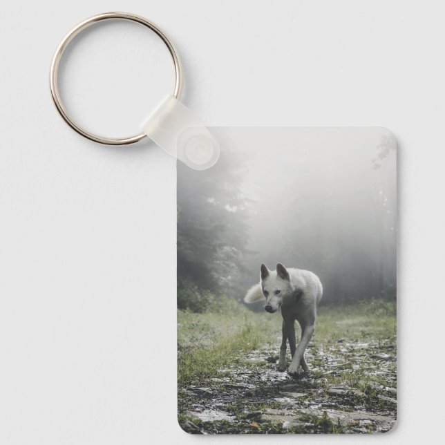 White Siberian Husky Keychain (Front)