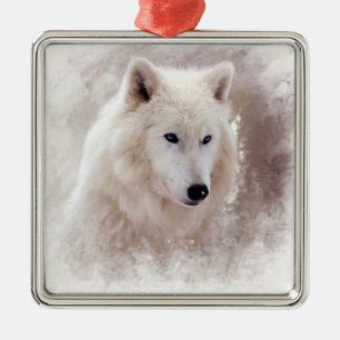 WHITE SIBERIAN HUSKY. METAL ORNAMENT