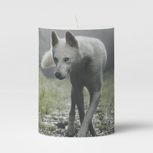 White Siberian Husky Pillar Candle