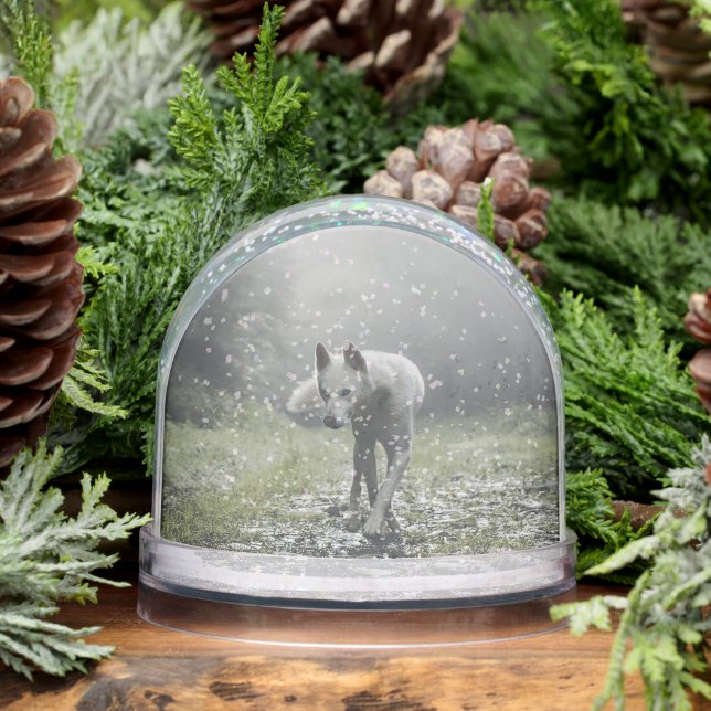 White Siberian Husky Snow Globe (Winter)