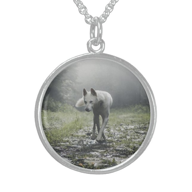 White Siberian Husky Sterling Silver Necklace (Front)