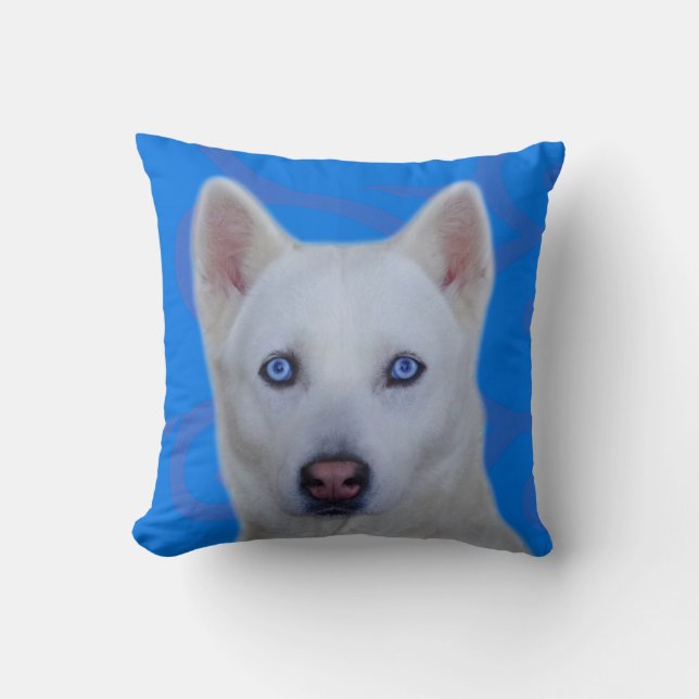 White Siberian Husky Throw Pillow (Front)