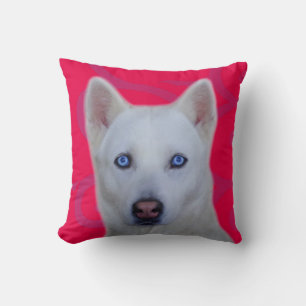 White Siberian Husky Throw Pillow