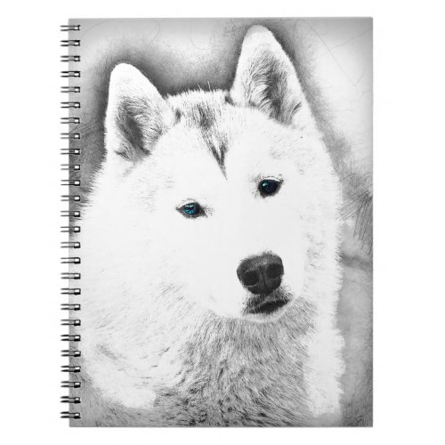 White Siberian Husky w Blue Eyes Fine Art Sketch Notebook