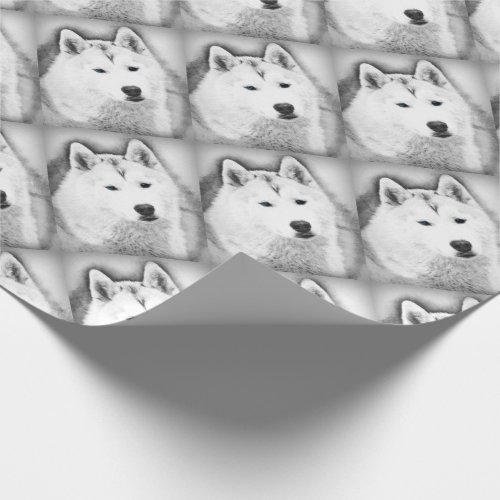 White Siberian Husky w Blue Eyes Fine Art Sketch Wrapping Paper