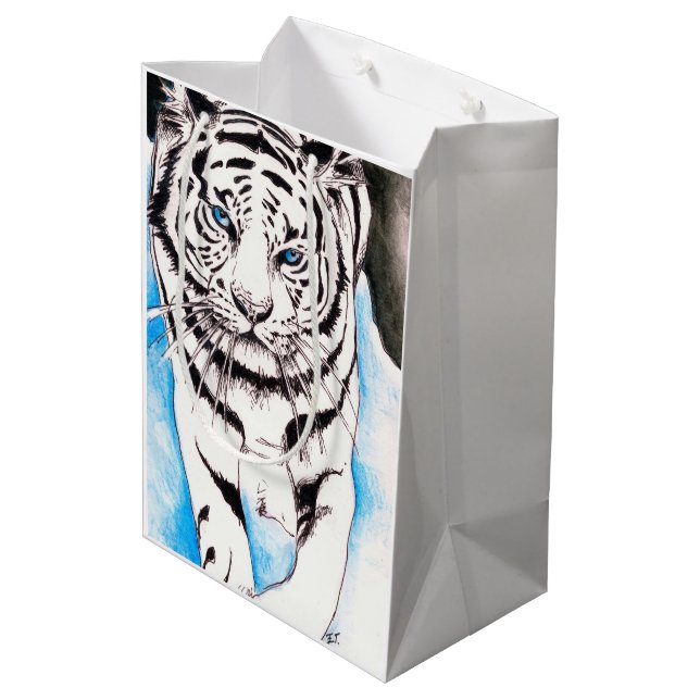 White Siberian Tiger Sow Medium Gift Bag (Back Angled)