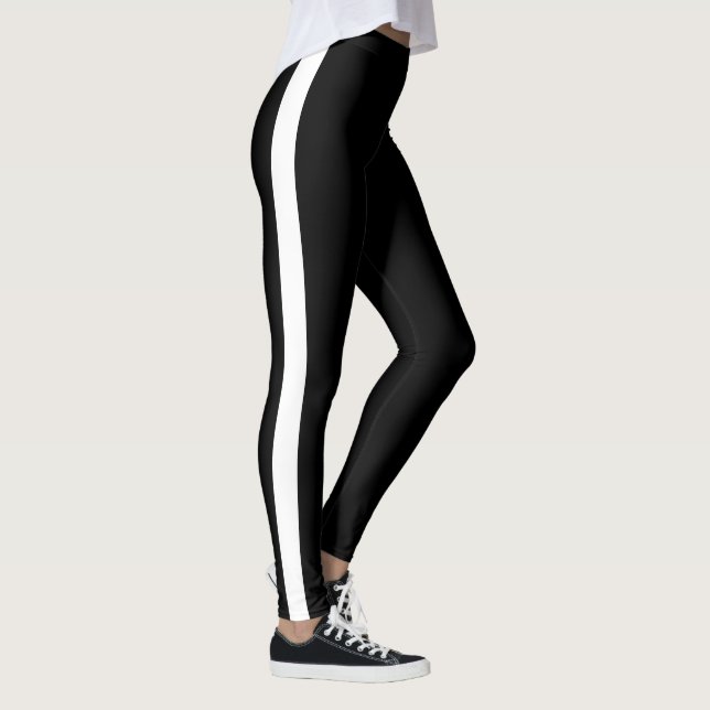 White Side Stripe Black Leggings (Right)