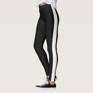 White Side Stripe Black Leggings Choose Your Color