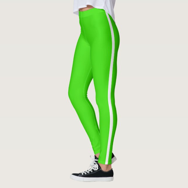 White Side Stripe Neon Green Leggings Choose Color (Left)