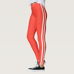 White Side Stripe Orange Leggings or Choose Colors