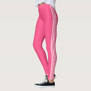 White Side Stripe Pink Leggings Choose Your Colors