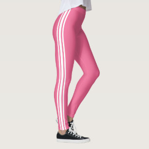 White Side Stripe Pink Leggings with Custom Color