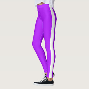 White Side Stripe Purple Leggings - Custom Colors