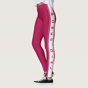 White Side Stripe Red Leggings with Text