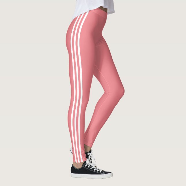 White Side Stripe Salmon Color Leggings (Right)
