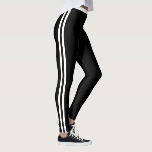 White Side Stripe Sports Black Leggings Your Color