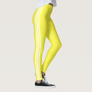 White Side Stripe Yellow Leggings - Custom Colors
