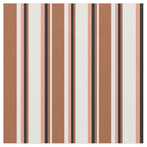 White, Sienna, Black, and Dark Salmon Pattern Fabric