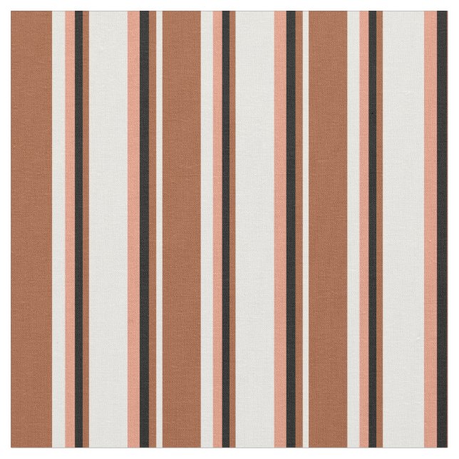 White, Sienna, Black, and Dark Salmon Pattern Fabric (Close Up)