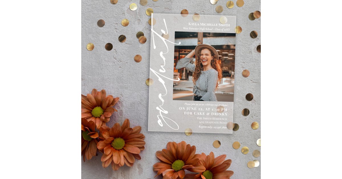 White Signature Script Photo Graduation Party Acrylic Invitations | Zazzle