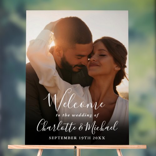 White Signature Script Photo Wedding Welcome Acrylic Sign