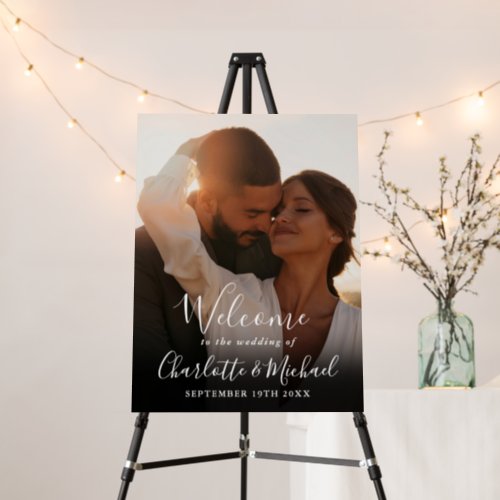 White Signature Script Photo Wedding Welcome Sign