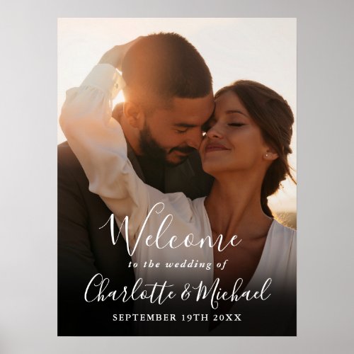 White Signature Script Photo Wedding Welcome Sign